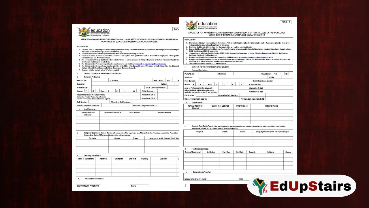 Mpumalanga DoE Unemployed Educators Recruitment Database Register