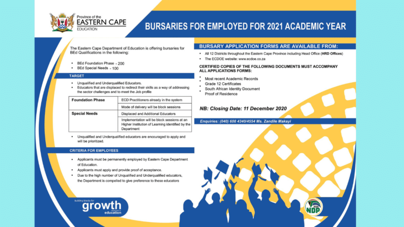 BURSARIES FOR EMPLOYED, UNQUALIFIED AND UNDERQUALIFIED EDUCATORS FOR 2021 ACADEMIC YEAR