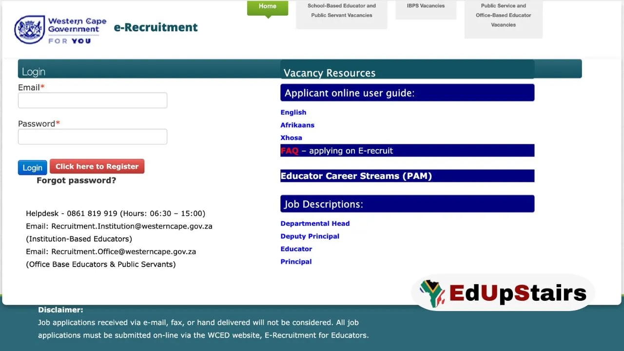 Western Cape DoE Unemployed Educators Recruitment Database Register