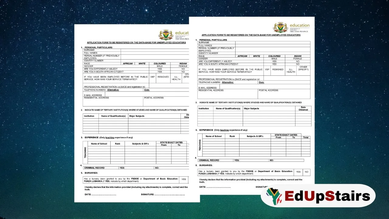 Free State DoE Unemployed Educators Recruitment Database Register