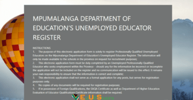 MPUMALANGA DEPARTMENT OF EDUCATION’S UNEMPLOYED EDUCATOR REGISTER