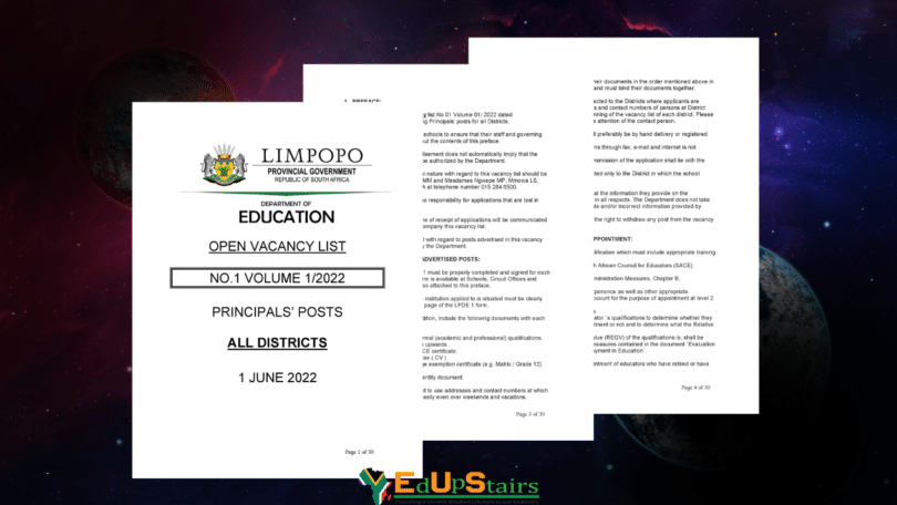 LIMPOPO DEPARTMENT OF EDUCATION SCHOOL PRINCIPALS’ POSTS VACANCY CIRCULAR NO.1 VOLUME 1 OF 2022