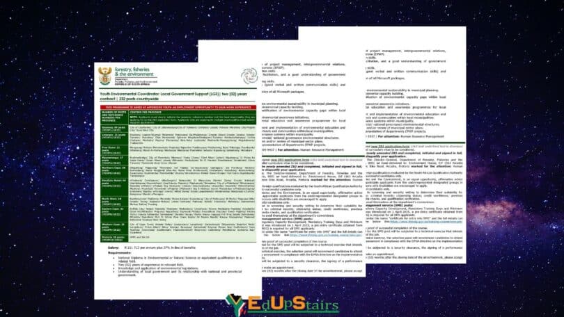 DEPARTMENT OF FORESTRY, FISHERIES AND THE ENVIRONMENT YOUTH ENVIRONMENTAL COORDINATOR POSTS (X232)