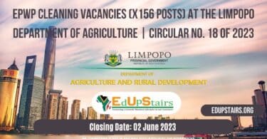 EPWP CLEANING VACANCIES (X156 POSTS) AT THE LIMPOPO DEPARTMENT OF AGRICULTURE | CIRCULAR NO. 18 OF 2023