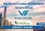 NEW RAND WATER VARIOUS JOB OPPORTUNITIES FOR SOUTH AFRICANS CLOSING 13 - 19 JUNE 2023