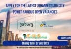 APPLY FOR THE LATEST JOHANNESBURG CITY POWER VARIOUS OPEN VACANCIES CLOSING 27 JULY 2023