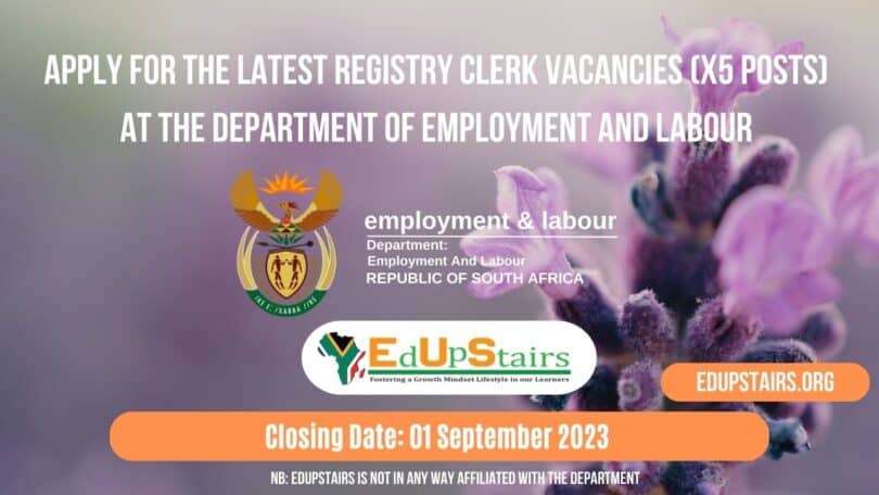 APPLY FOR THE LATEST REGISTRY CLERK VACANCIES (X5 POSTS) AT THE DEPARTMENT OF EMPLOYMENT AND LABOUR
