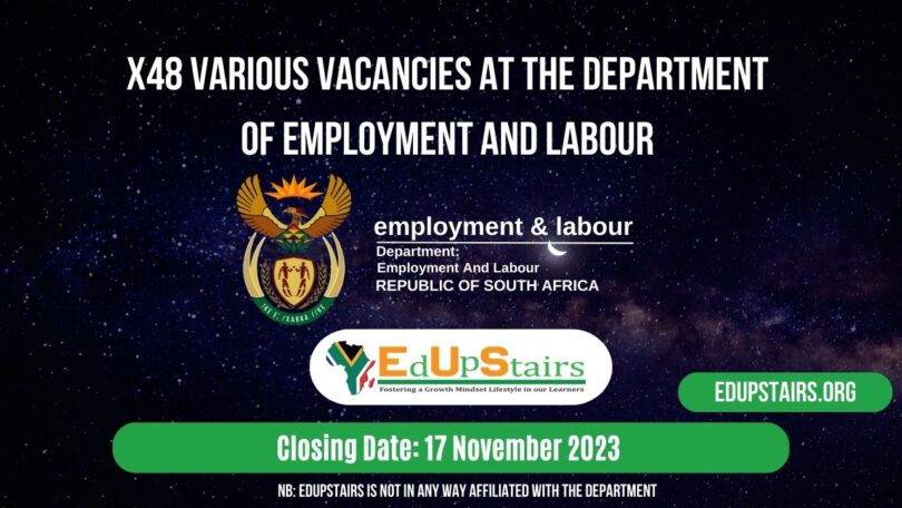 X48 VARIOUS VACANCIES AT THE DEPARTMENT OF EMPLOYMENT AND LABOUR CLOSING 17 NOVEMBER 2023