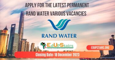 APPLY FOR THE LATEST PERMANENT RAND WATER VARIOUS VACANCIES CLOSING 18 DECEMBER 2023