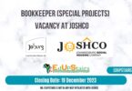 BOOKKEEPER (SPECIAL PROJECTS) VACANCY AT JOSHCO CLOSING 19 DECEMBER 2023