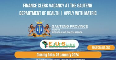 FINANCE CLERK VACANCY AT THE GAUTENG DEPARTMENT OF HEALTH | APPLY WITH MATRIC