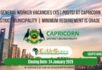 General Worker Vacancies (X51 Posts) at Capricorn District Municipality | Minimum Requirement is Grade 10