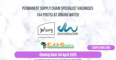 Permanent Supply Chain Specialist Vacancies (X4 Posts) at Joburg Water