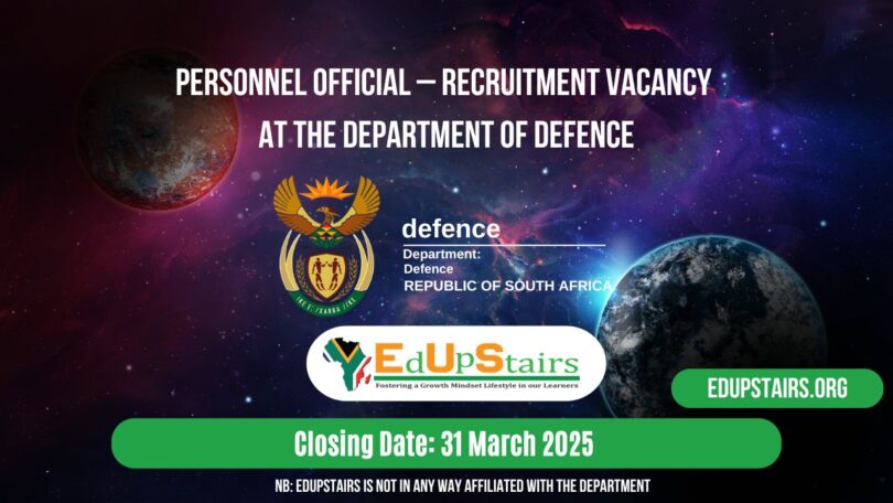 Personnel Official – Recruitment Vacancy at the Department of Defence