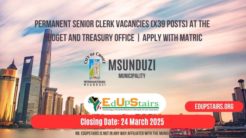 Permanent Senior Clerk Vacancies (X39 Posts) at the Budget and Treasury Office | Apply with Matric