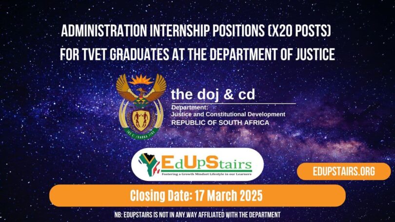 Administration Internship Positions (X20 Posts) for TVET Graduates at the Department of Justice