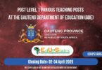 Post Level 1 Various Teaching Posts at the GDE Closing From 2nd – 4th April 2025