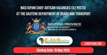 Nasi Ispani Chief Artisan Vacancies (X2 Posts) at the Gauteng Department of Roads and Transport