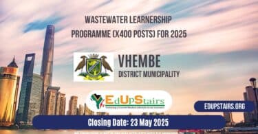 Wastewater Learnership Programme (X400 Posts) for 2025