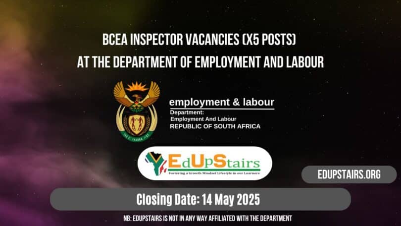 BCEA Inspector Vacancies (X5 Posts) at the Department of Employment and Labour