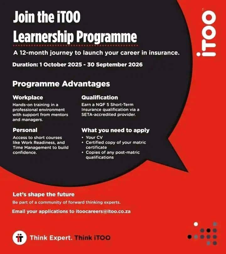 iTOO Insurance Learnership Programme for 2025/2026 - Edupstairs